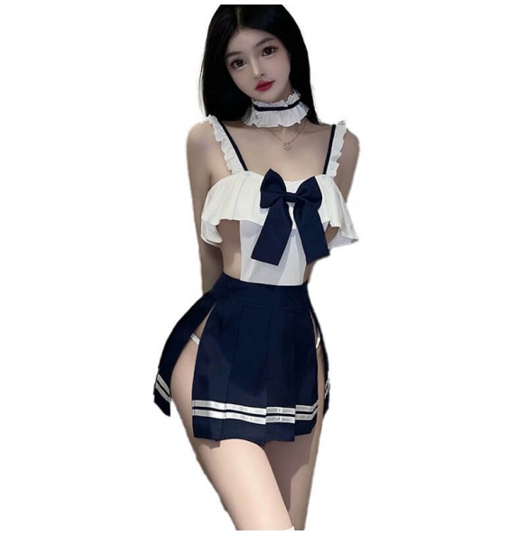 FEE ET MOI - Cute Academy Girl Lace Slip Nightdress (Blue - White)